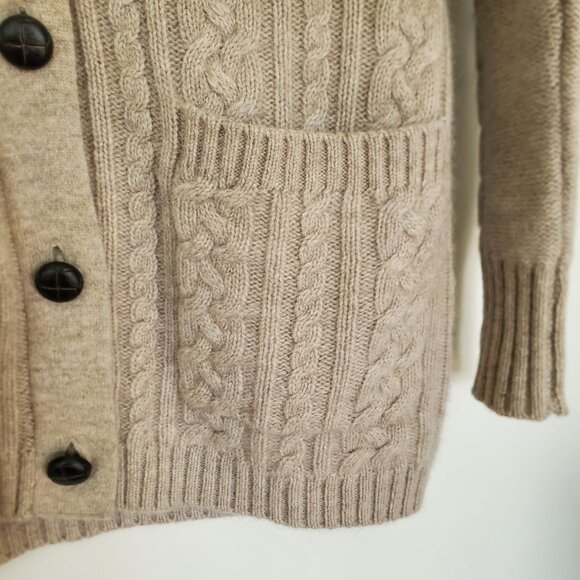 Cynthia Rowley / 100% Cashmere Cable-knit Cardigan / Tan, Size S - Picture 9 of 11